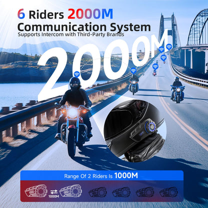 Moman Motorcycle Intercom, H2S Motorbike Helmet Headset 2-Way 1000M Communication System with Triple Noise Cancellation Audio Multitasking Hi-Fi Stereo Music Sharing FM AI Voice Waterproof, 2 Pack
