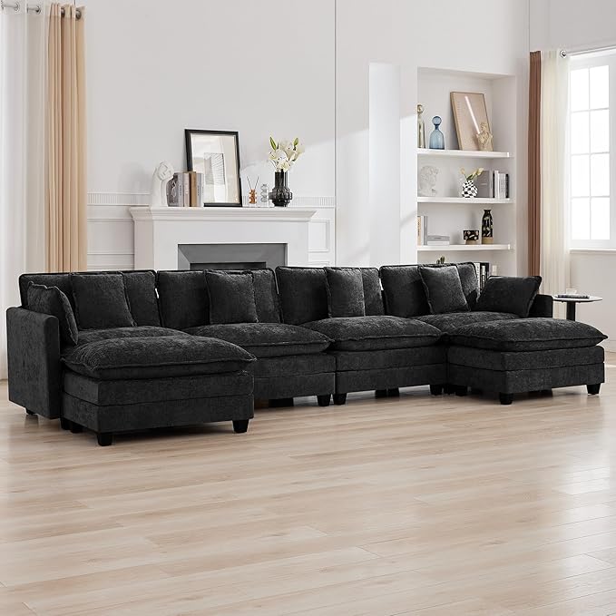 147'' Modualr Sectional Cloud Deep Seat Couch, Oversized Chenille U Shaped