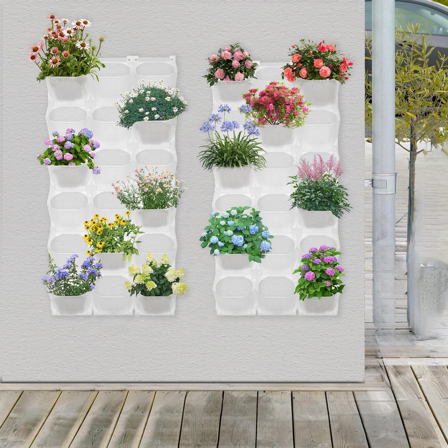 BYOIPLOI Vertical Wall Planter, Wall Planter with 36 Pots and 36 Non-Woven Fabrics Vegetable Hanging Pocket Holder for Hanging Flower Herbs Vegetables Home Indoor Outdoor Black (White)