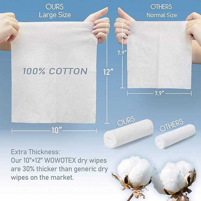 100% Cotton Disposable Face Towel 50 Count 10x12 Inch | Biodegradable Thick
