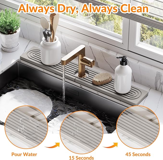 23.6 Inch Stone Faucet Mat for Kitchen Sink Splash Guard, Diatomite Sink