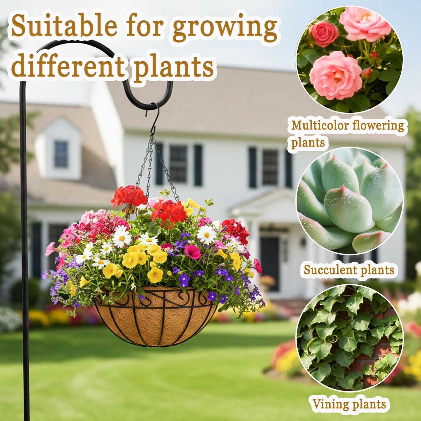 SMYAXUNW 4 Pack Hanging Planters 14 Inch Metal Hanging Planter Basket Flower Pots with Coco Coir Liners Round Wire Plant Holder with Chain for Indoor Outdoor Patio Porch Garden Decoration（HB）
