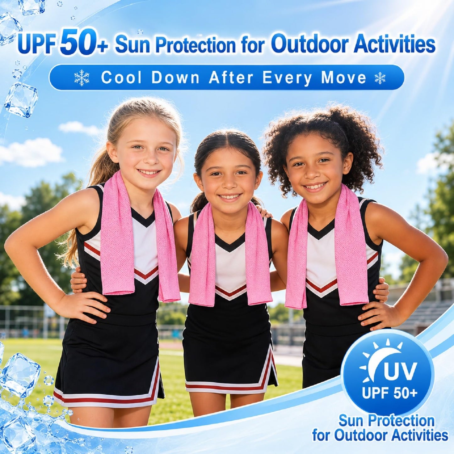 BobbleT Kids PVA Cooling Towels 4 Pack (30"x9") - Mini Instant Ice Cooling Towels for Neck & Face with UPF 50+ Sun Protection, Reusable Summer Heat Relief for Outdoor Activities, Pink