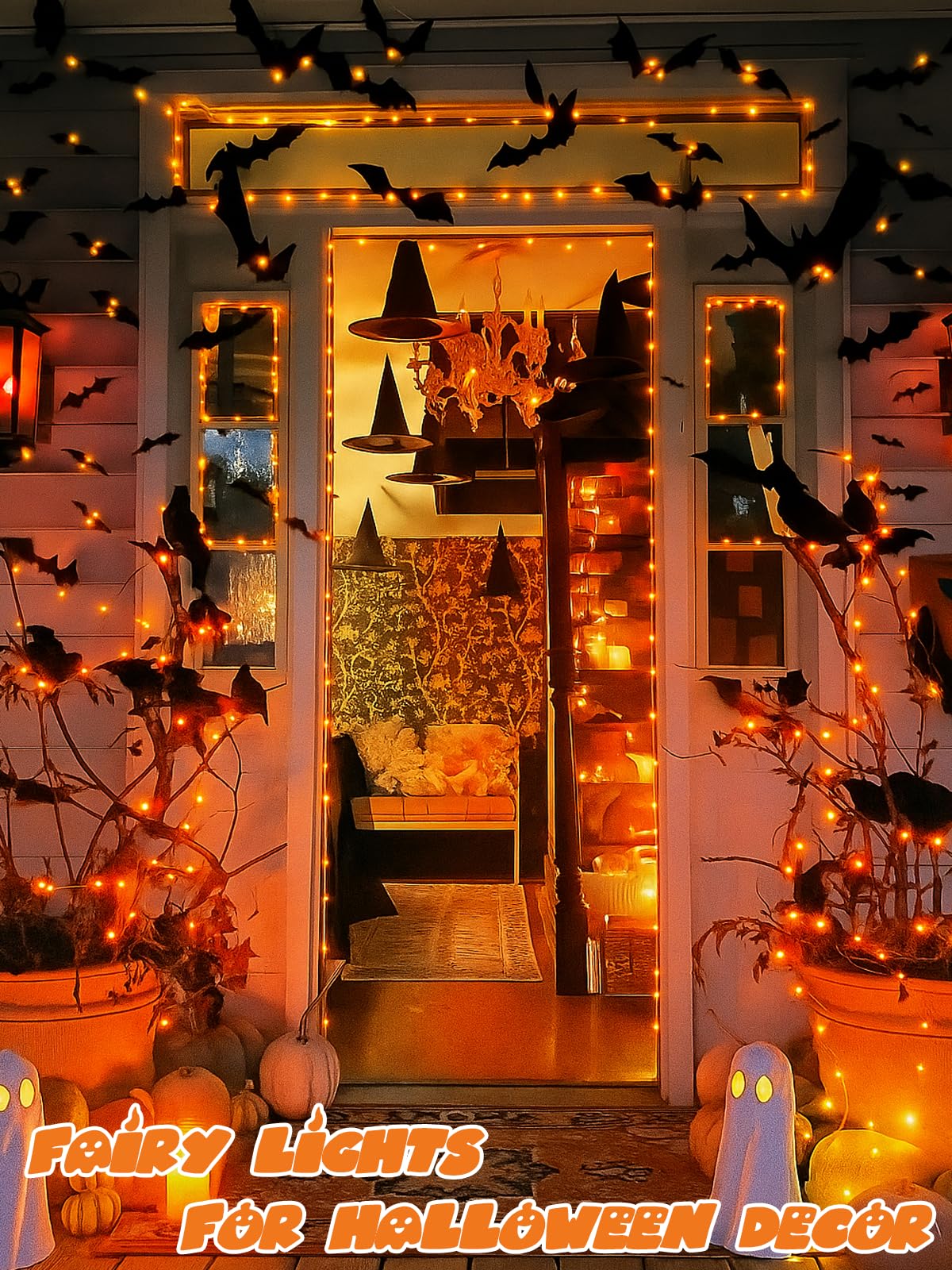 4 Pack 20FT 60LED Battery Operated Fairy Fall Lights with Timer, Waterproof Battery String Lights Outdoor Indoor, Battery Twinkle Lights for Bedroom Thanksgiving Day Party Halloween (Orange)