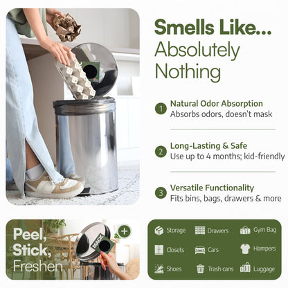 Trash Magic Activated Charcoal Trash Can Odor Eliminator - Peel & Stick Garbage Can Deodorizer - Air Freshener for Fridge, Compost, Drawers & Diaper Pails - Lasts 4 Months - Made in USA (8 Pack)