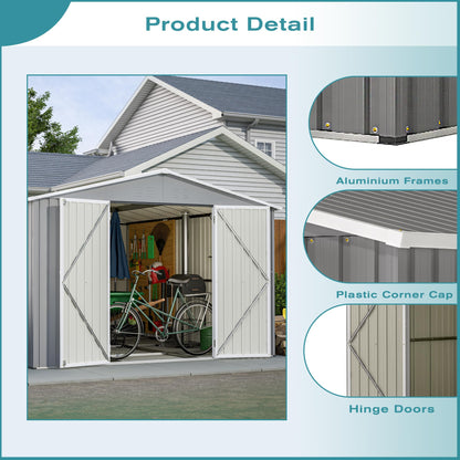KEIKI 10x12 FT Metal Storage Shed with Reinforced Floor Frame, Outdoor Garden Tool Shed with Lockable Double Doors, Ventilated Galvanized Steel Utility Storage House for Backyard Patio Lawn Equipment
