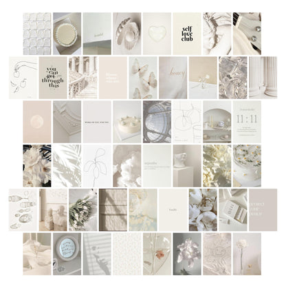 TwoDays Vanilla Girl Aesthetic Room Decor, Clean Girl Aesthetic Wall Collage Kit Pictures for Dorm, Neutral Posters, Cream Wall Art Prints for Bedroom.(Set of 50, 4" × 6")