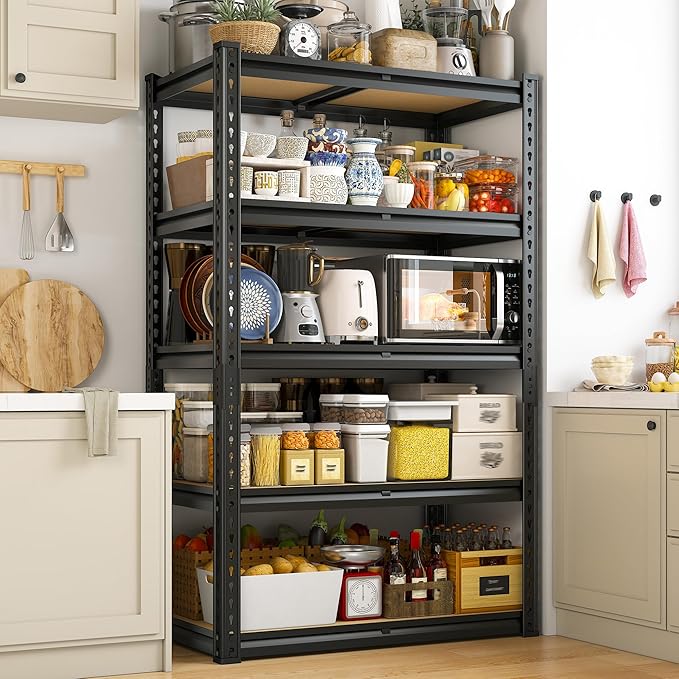 Set of 2 Storage Shelves 5 Tier Garage Shelving Heavy Duty Metal Shelving 2020LBS Adjustable Metal Shelf 59.8" H Pantry Shelf for Garage Pantry Closet Kitchen Basement 28"W x 12"D x 59.8"H,2 Pack
