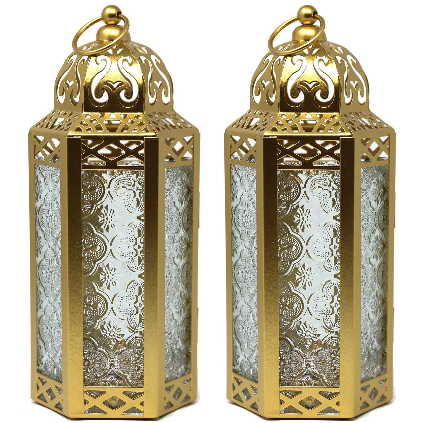 Vela Lanterns Decorative Indoor Moroccan Candle Holders, Gold, M, 2-Pack