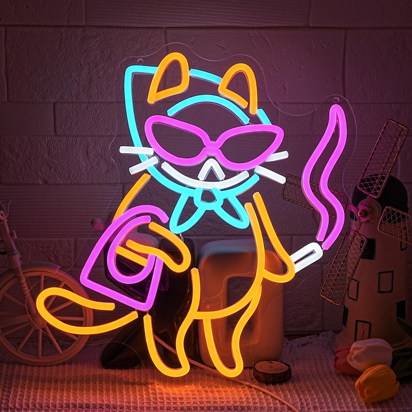 Cat Neon Sign for Wall Decor, Cool Cat Neon Light Wall Art with Dimmable Switch,USB Powered Cool Lady LED Light Up Sign Neon for bedroom,Bar, Living Room,Pet Shop Decor
