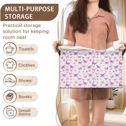 Purple Butterfly Pattern Collapsible Storage Box - 17x11.5x10.5 Inch Foldable Organizer for Closet, Toy Storage - Space-Saving Single Pack