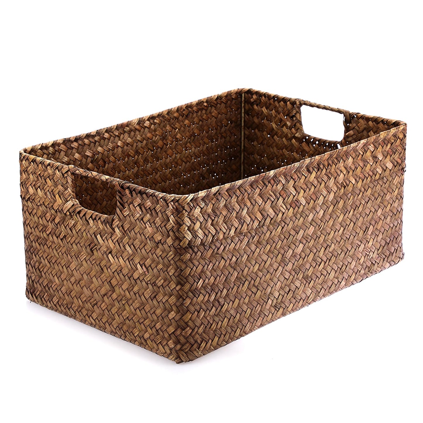 Hipiwe Seagrass Storage Baskets Bin for Shelf Handwoven Wicker Baskets Built-in Handles Rectangular Closet Bedroom Organizer Box Multipurpose Storage Basket Organizer,16.1"L x11.8"W x7.7"H