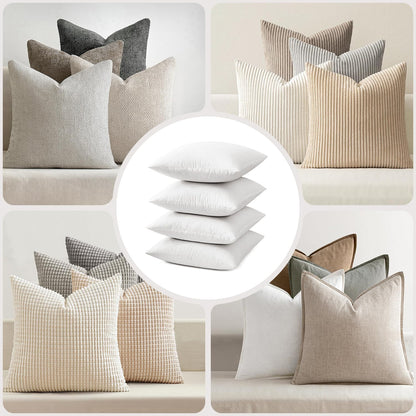 MIULEE 22x22 Pillow Inserts,Set of 2 Down Feather Throw Pillows for Couch Sofa Bed, Decorative Fluffy Throw Pillow Inserts Cotton Fabric,White