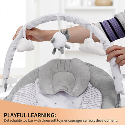 LADIDA Soft Padded Lamb Bouncer, Suitable for Newborns 0-6 Months, Soothing Music and Vibration