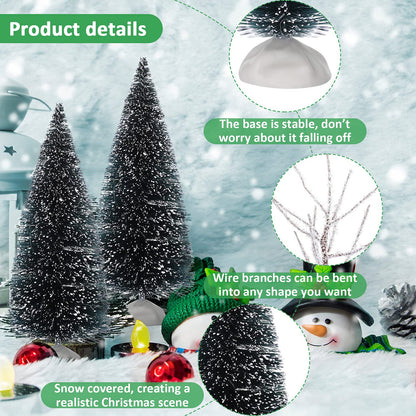 12 Pieces Christmas Village Trees Tabletop Mini Snow Model Frost Bottle Brush Trees Halloween Winter Tabletop Displays Miniature Village Christmas Decor Accessory Figurine(Vivid Style)