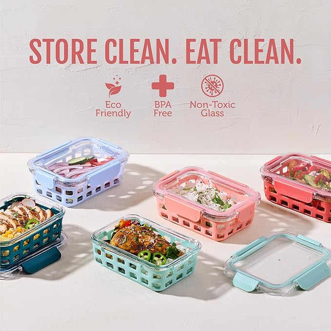 Ello Duraglass 3.4 Cup Meal Prep Sets 10Pc, 5 Pack Set- Glass Food Storage