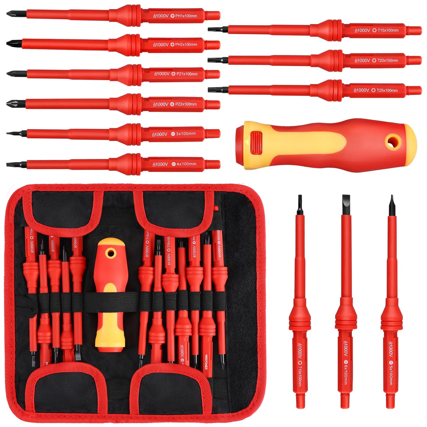 MAXPOWER 12 Piece Insulated Electricians Screwdriver Set with Rubber Handle, Magnetic Tips | 1000V | Ideal for Electrical, Home and DIY Projects
