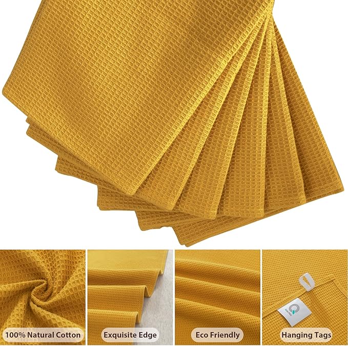 QUILTINA Dish Towels Set, 100% Cotton Waffle Weave Kitchen Towels 6 Pack