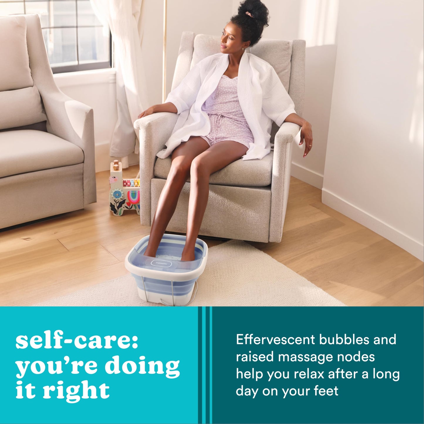 Homedics Collapsible Foot Spa with Heat, Bubbles & Vibration Massage, Foot Bath Safe for Bath Salts, Portable Pedicure Spa, Deep Soak Basin, Adjustable Temperature, Easy Storage