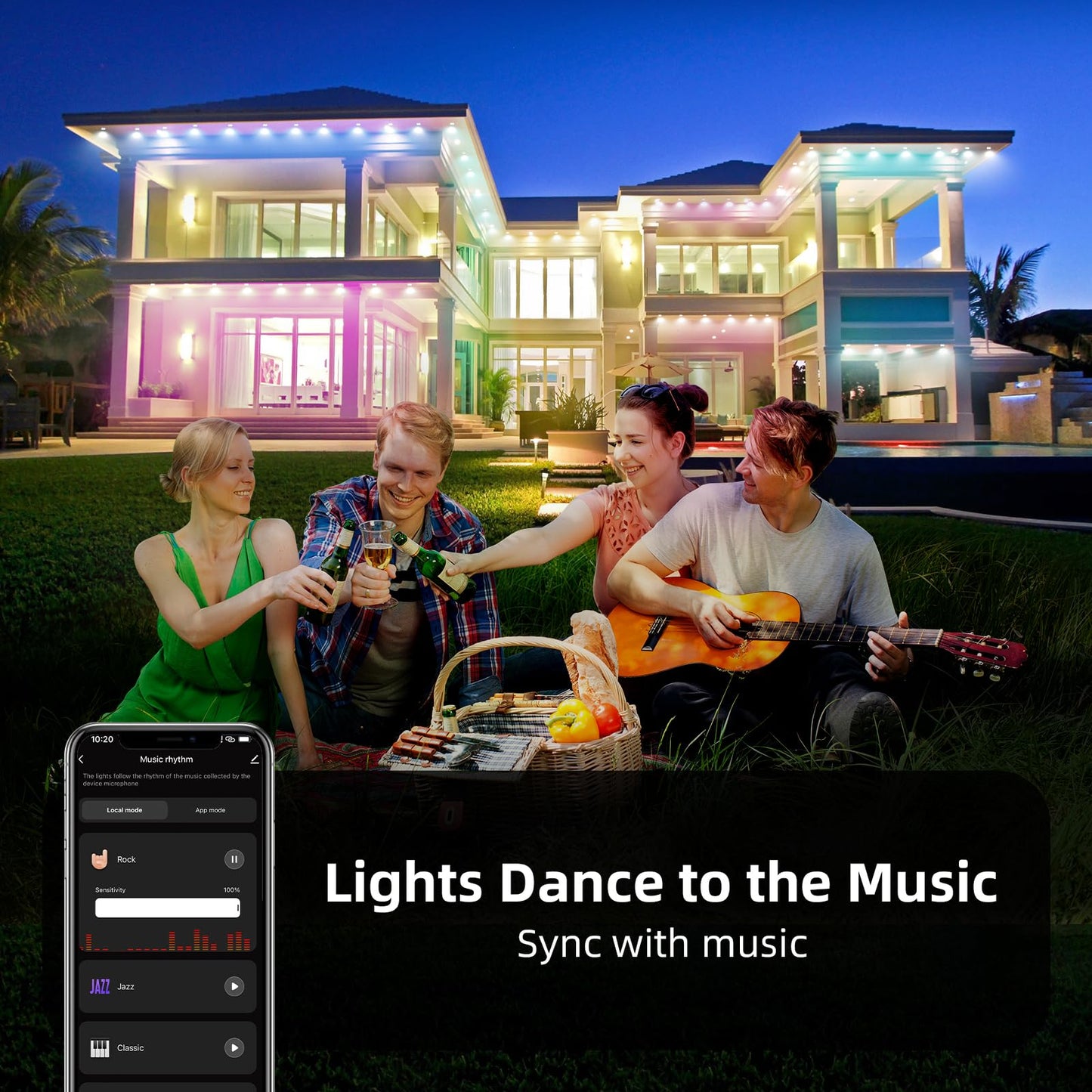 Permanent Outdoor Lights, 50ft Smart RGB Outdoor Light, 36 LED Eaves Lights with 54 Scene Mode, IP67 Waterproof for Halloween, Christmas, New Year, Holidays, Daily Lighting, APP Voice Remote Control