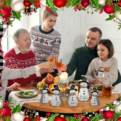 Threehoney Christmas Snowmen Wooden Ornaments Rustic Christmas Table Centerpieces Farmhouse Tiered Tray Decor Table Sign for Xmas Winter Holiday Party Home Office Shelf(5 Pcs,Farmhouse)