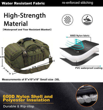 Miramrax Travel Duffle Bag Backpack for Men - Large Tactical Bags Weekender Gym Bag for Overnight Traveling Military Workout Deployment Sports (Green, 25L)