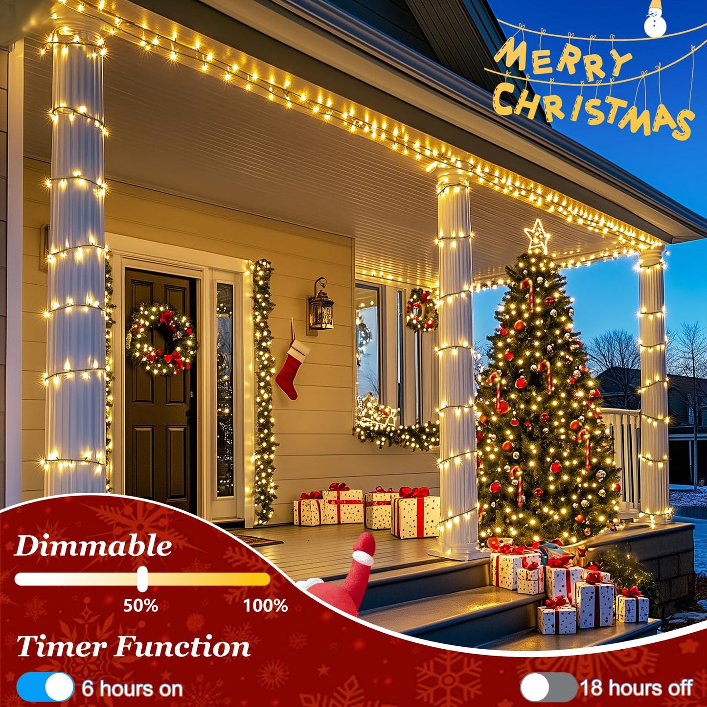 300 LED Christmas Tree Lights, Connectable Christmas Lights Indoor with Timer Memory & Dimmable & 12 Modes, 75FT Decoration Fairy String Lights for Outside Bedroom Home Patio Tree, Warm White