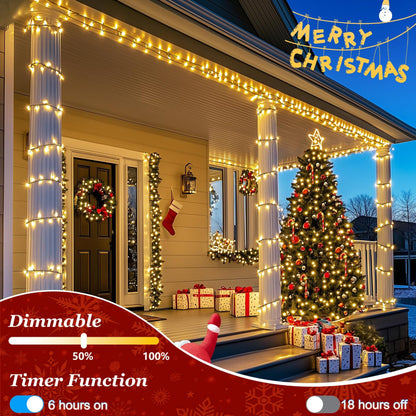300 LED Christmas Tree Lights, Connectable Christmas Lights Indoor with Timer Memory & Dimmable & 12 Modes, 75FT Decoration Fairy String Lights for Outside Bedroom Home Patio Tree, Warm White