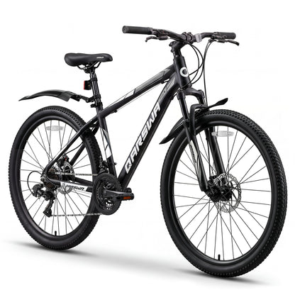 QARSWA 27.5 Inch Mountain Bike for Men and Women, Lightweight Aluminum Frame MTB with Dual Disc Brakes & 21-Speed Trigger Shifter, Comfort Foam Seat Adult Bicycle for Trail & Outdoor Riding,Black
