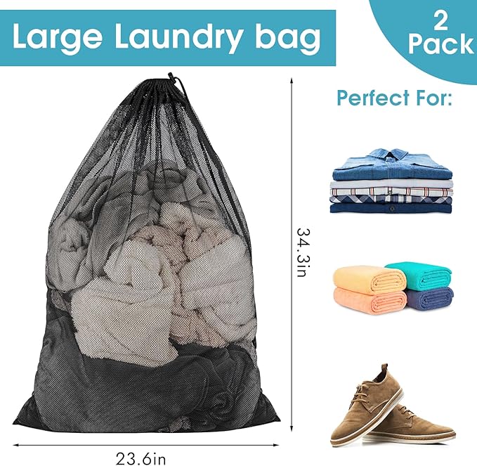 2 Pack Mesh Laundry Bags, 23 x 34 Inches Heavy Duty Mesh Laundry Bag, Large