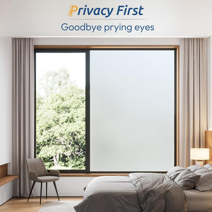 rabbitgoo Window Privacy Film, Frosted Glass Window Clings, Static Cling UV Heat Blocking Door Stickers for Home Bathroom, Removable Indoor Decal Coverings Day and Night, Pure, 17.5 x 78.7 Inches