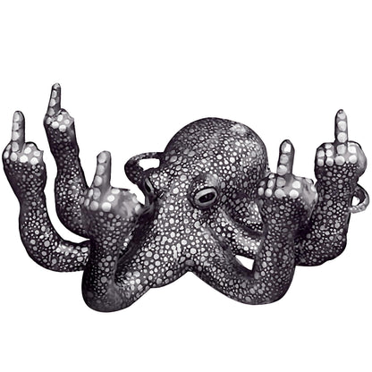 Octopus Statue,Middle Finger Desk Decor,Home Office Decor,Cute Room Decor,Funny Gifts,Various Fish Tank Decoration (Black)