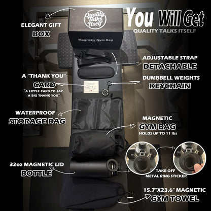 Magnetic Gym Bag Bundle 3-in-1: Sling Bag with 32oz Water Bottle & Phone Holder, Magnetic Towel & Pouch – Small Gym Bag for Men Women