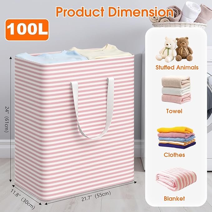 3 Pack Large Laundry Basket, Waterproof & Freestanding Laundry Hamper,