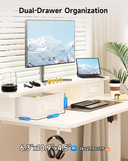 BIZUM Standing Desk with 2 Drawers Computer Desk-Stand up Desk Home Office Gaming Memory Desks C-Clamp Mount Compatible, 48x24 Inch White