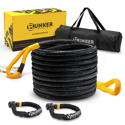 BUNKER INDUST Off-Road Traction Boards Red + 1"×30ft Kinetic Recovery Rope with 2 Soft Shackles Kit