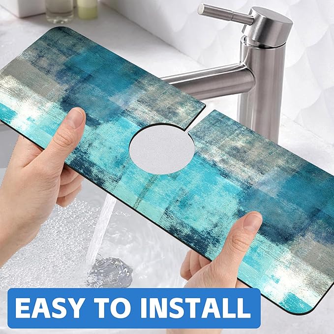 Abstract Teal and Grey Geometric Dish Drying Mat