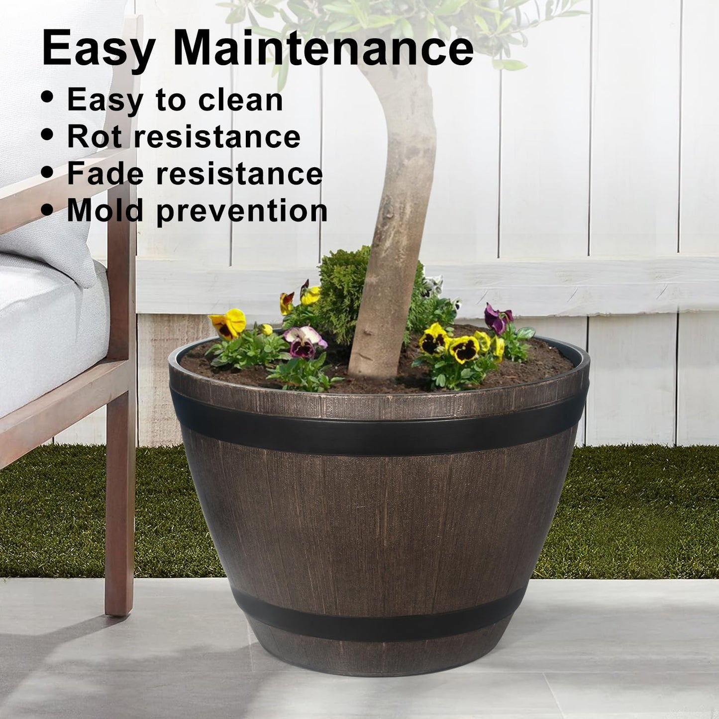 GameXcel Large Whiskey Barrel Planter for Outdoor Plants - Flower Pots Garden Wine Barrel Planter Outdoor - 21" D x 15" H