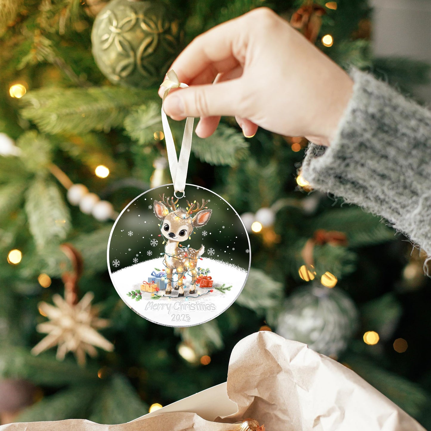 KATLADIZ Reindeer Ornaments - Reindeer Christmas Ornaments - Cute Reindeers Christmas Ornament - Animals Gifts for Reindeers Lovers, Women, Men - Acrylic Ornament 2025