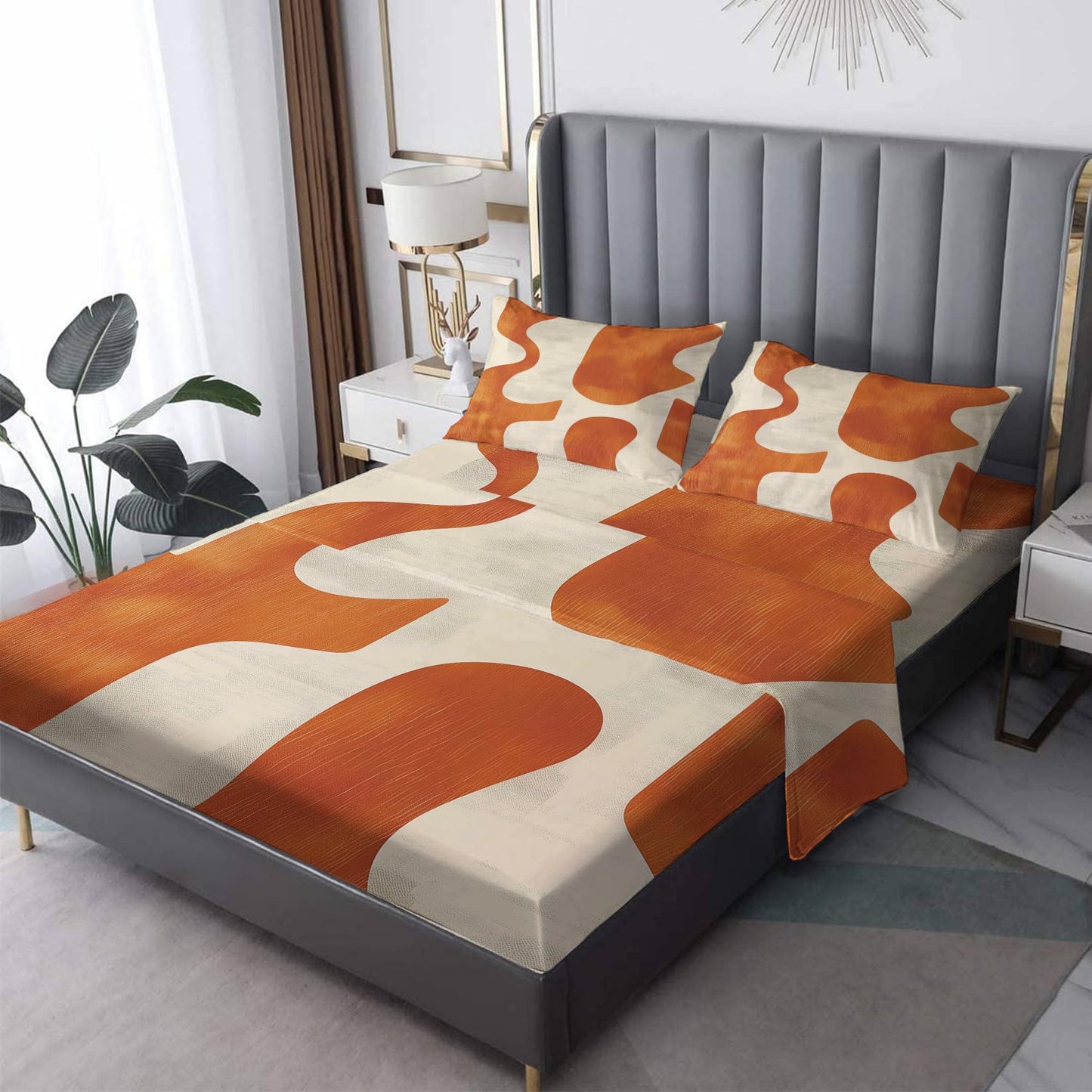NOGAWA Abstract Sheets Twin Size, Modern Bed Sheets, Patterned Bedding Sheets & Pillowcases 3 Piece Set - Soft Microfiber Deep Pocket Fitted Sheet & Flat Sheet & Pillow Case