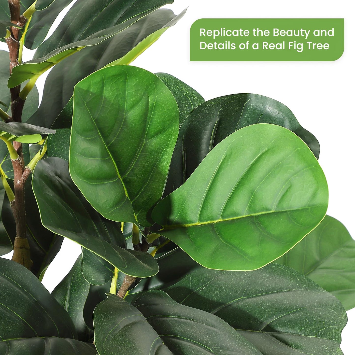 Garvee Artificial Fiddle Leaf Fig Tree with White Planter, 5 ft Tall Fake Plant with Natural Wood Trunk, Faux Ficus Tree Potted Moss for Home Office Living Room Decor