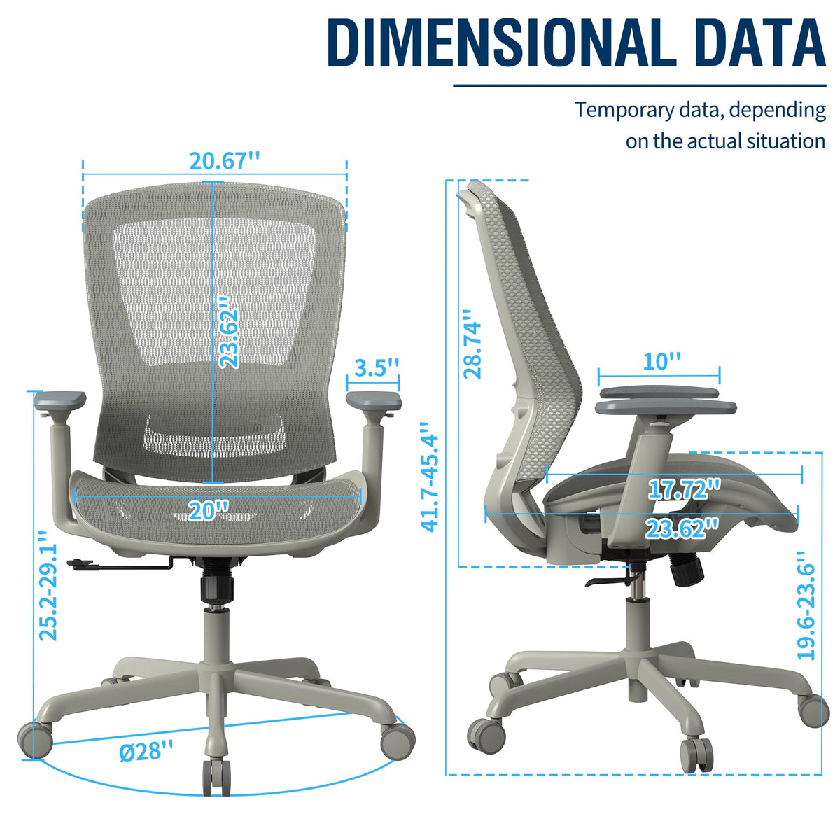 ELABEST Mesh Office Chair,Ergonomic Computer Desk Chair,Sturdy Task Chair- Adjustable Lumbar Support & Armrests,Tilt Function,Comfort Wide Seat,Swivel Home Office Chair (Grey Frame Grey Mesh)