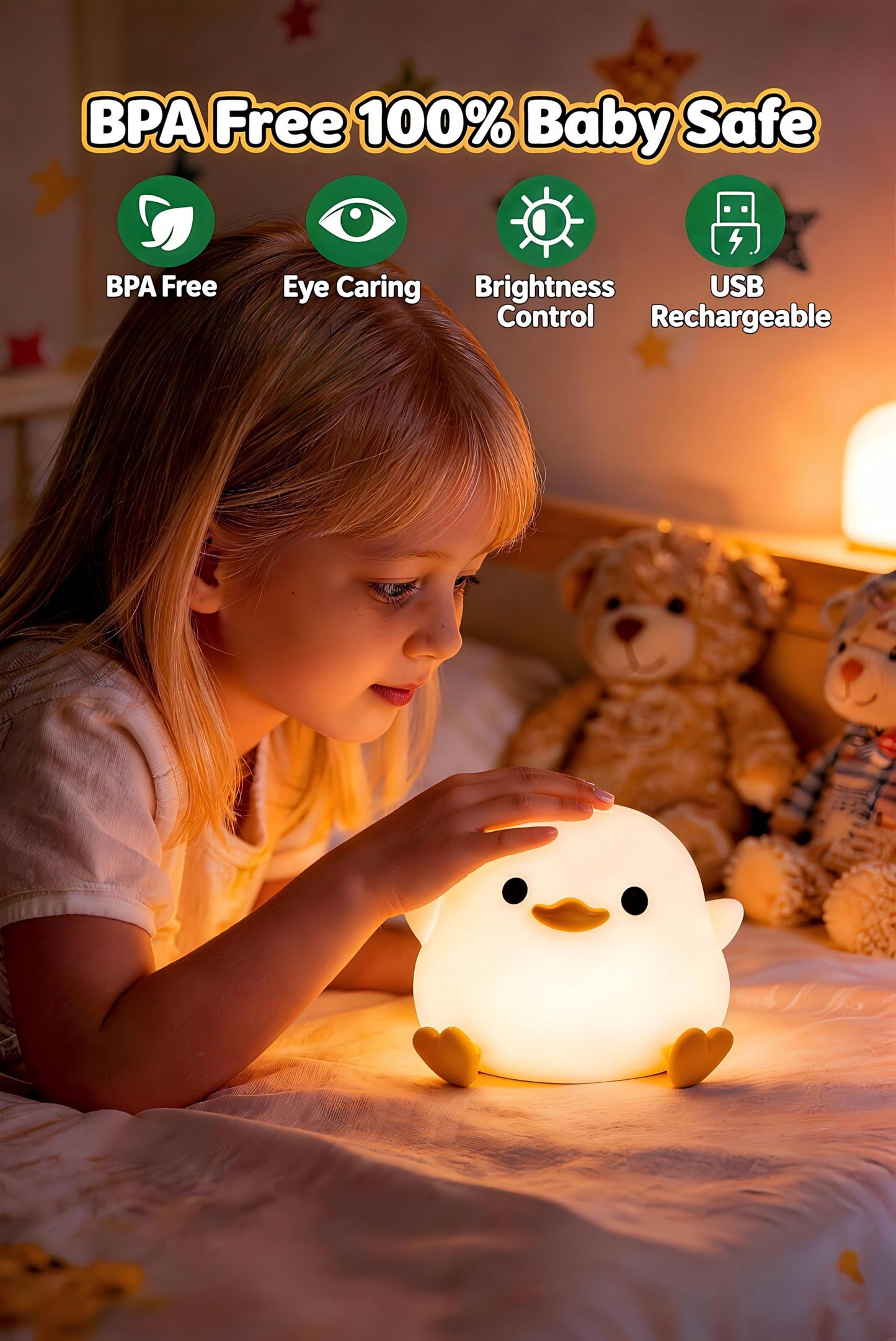 Amaredom DoDo Duck Night Light, Cute Duck Lamp, Silicone Dimmable Nursery Nightlight, Rechargeable LED Bedside Lamp with 20 Minutes Timer & Tap Control Baby Girls Women Bedrooms, Living Room