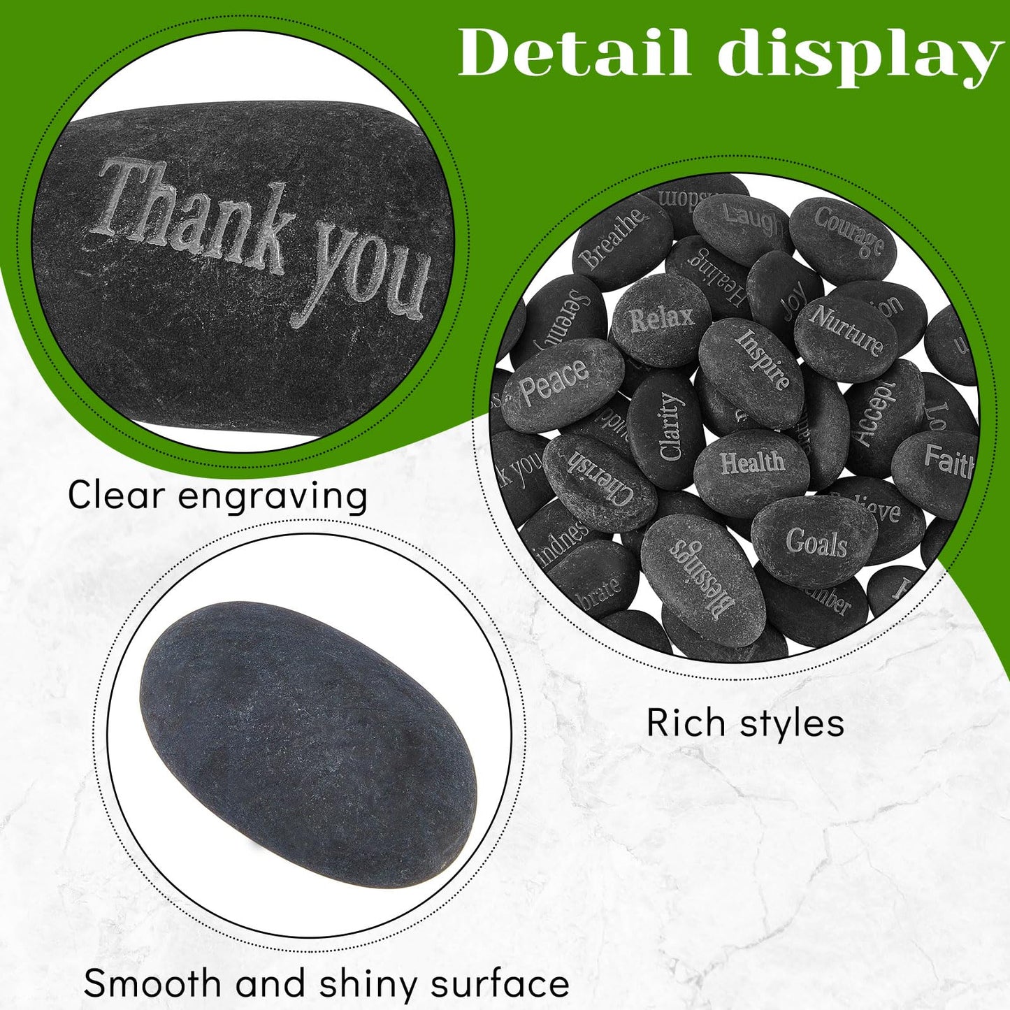 Fabbay 40 Pcs Engraved Inspirational Rocks, Encouragement Worry Stones with Words, Natural River Stone Bulk Set for Garden Decor, Meditation, Positive Gifts & Easter Decorations(Black)