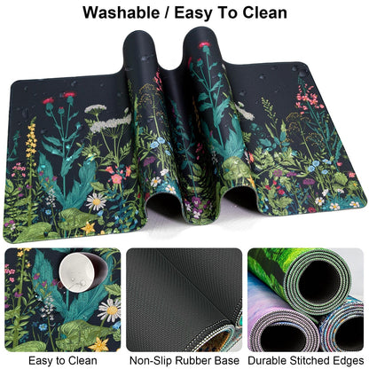 Keyboard Wrist Rest + Mouse Pad with Wrist Support + Desk Mat + Coaster 4 in 1 Set, XXL Large Gaming Mousepad Cute Ergonomic Mouse Pads for Desk Computer Laptop Office Decor-Little Flowers