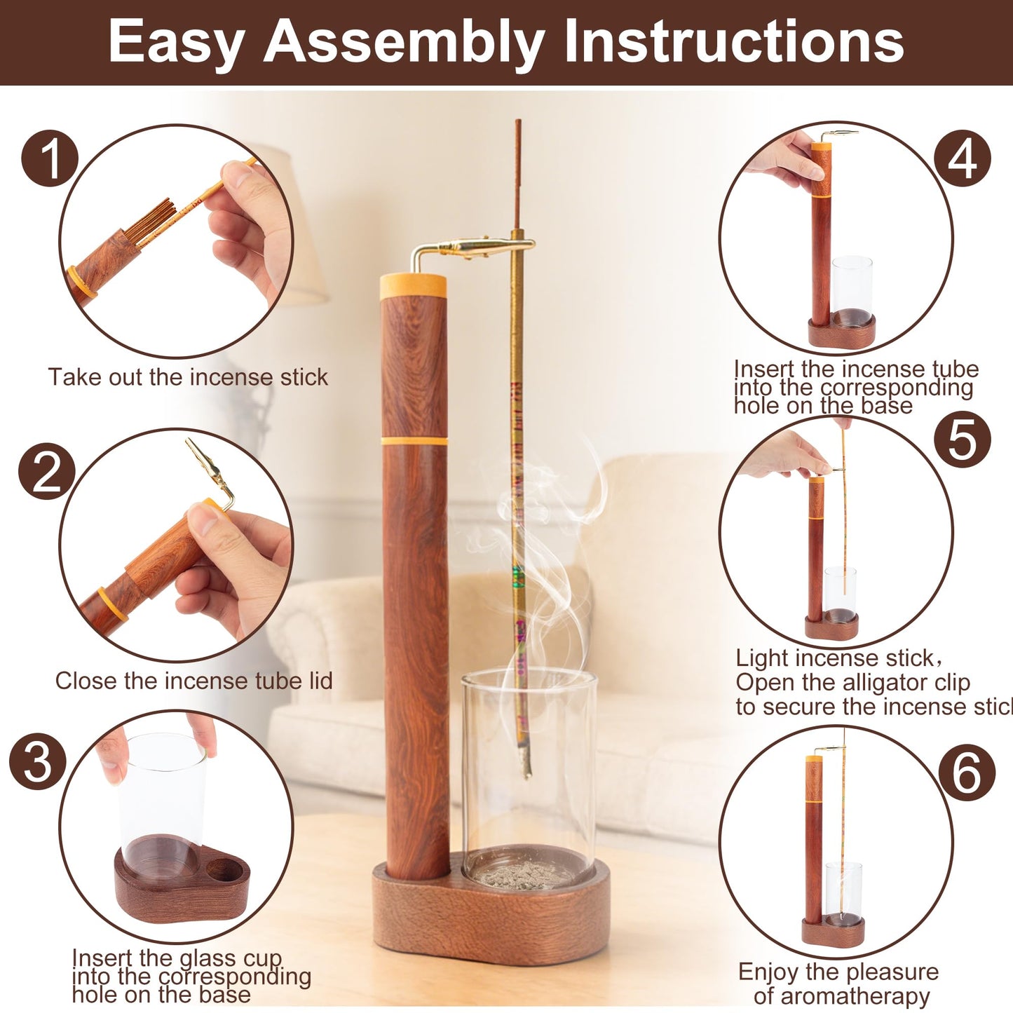 Zeckzoin Wood Incense Holder for Sticks with Glass Ash Catcher-Airtight StorageTube,Portable Incense Burner for Yoga Meditation Travel Home Gift