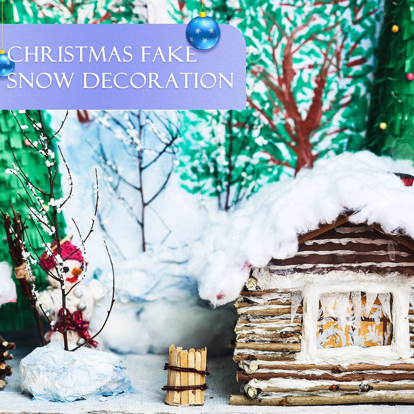 Tatuo 3 Bags Christmas Fake Snow Artificial Snow Blanket Fiber Fluffy Snow Indoor Snow for Christmas Tree Winter Mantle Village Decor, Nativity and Easy Christmas Display Decoration, 5.3 oz Per Bag