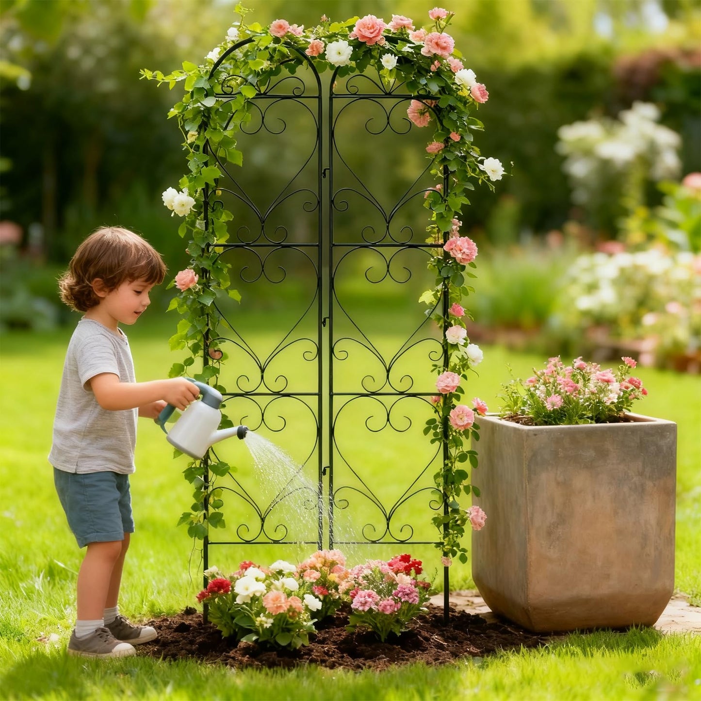XYCCRX 2PCS Metal Garden Trellis for Climbing Plants Outdoor, Heavy-Duty Cucumber Tomato Trellis for Raised Garden Bed, Decorative Wrought Iron Trellis Arch for Wedding Party Decor