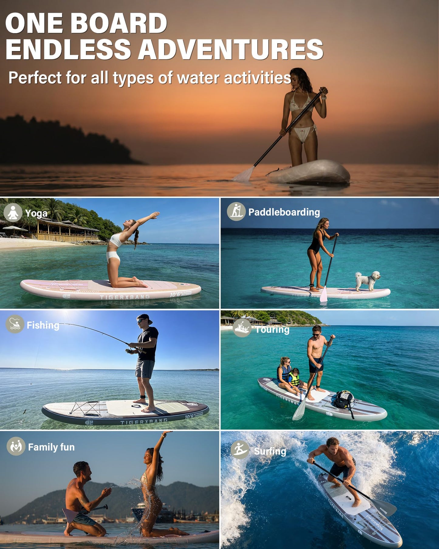 TIGERXBANG Inflatable Stand Up Paddle Board with SUP Board Accessories, Anti-Slip EVA Deck, 10'6'' Paddleboard for Adults & Youth - All Skill Levels, Green