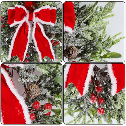 Hausse 6 Pcs Christmas Wreath, 12" Christmas Mini Wreaths for Cabinets with Red Bows, Artificial Small Xmas Wreaths Hanging Decoration Garlands for Kitchen Window Farmhouse Chair Wall Front Door